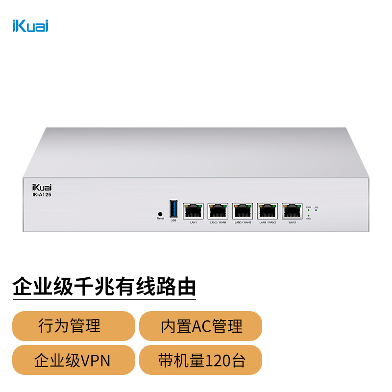 爱快（iKuai）IK-A125 千兆企业级流控有线路由 多WAN/AC控制器/行为管理/带宽叠加/远程办公 