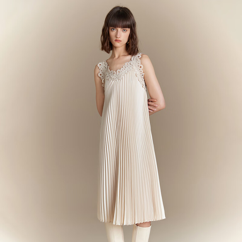 台绣台绣吊带连衣裙女2024早秋季新款压皱百褶裙子宽松商场同款f37061