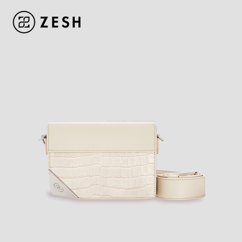 ZESH/泽尚 缺角CUBELET单肩包女士包包秋季斜挎女包通勤圣诞礼物 米白