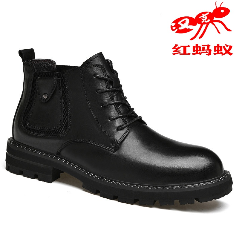 汉克红蚂蚁2022新款头层牛皮男靴秋季马丁靴英伦真皮低帮皮靴男潮流