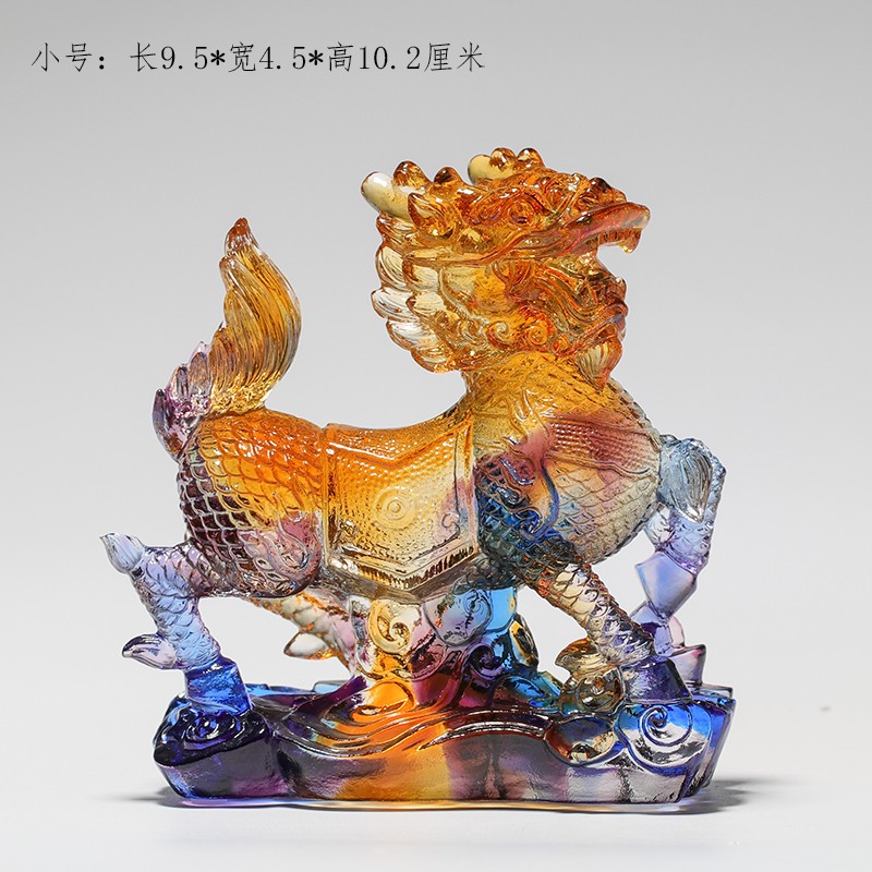 麒麟摆件一对琉璃摆件家居客厅办公室装饰品纳福新居乔迁贺礼 彩色
