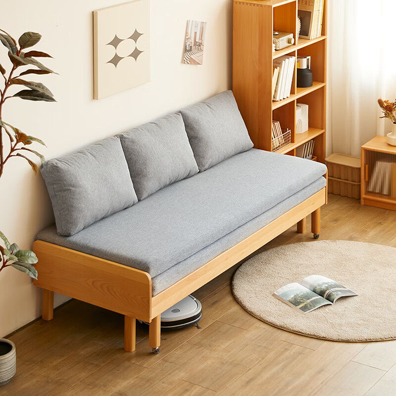 美型美酷伸缩床小户型客厅实木折叠沙发床两用双人单人坐卧两用床铁推拉床 65cm宽/床垫【椰棕+海绵】 1
