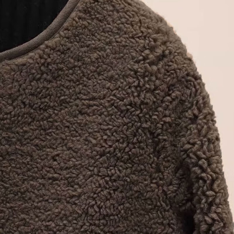 子牧棉麻秋冬装 女韩版百搭上衣百搭显瘦加厚开衫外套8095 杏色 均码 (建议95-145斤)