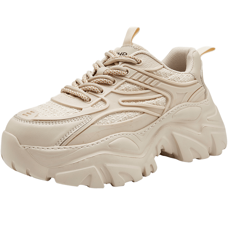 ZHR老爹鞋女秋冬復古小香風厚底休閑鞋子運動增高女鞋 G620F 奶茶 36