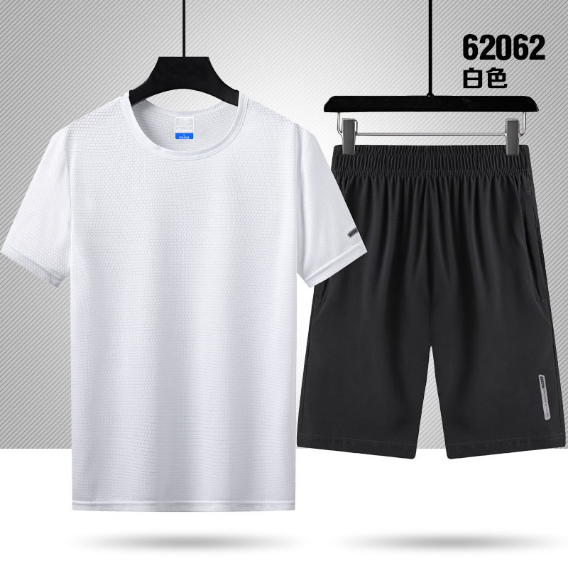 运动套装男夏季跑步装备速干衣短袖T恤宽松篮球训练健身衣服 白色 M