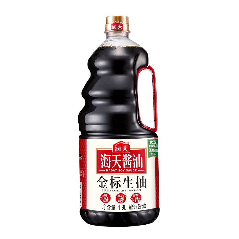 海天 生抽酱油金标【0添加防腐剂 一级酱油】1.9L 金标系列  炒菜凉拌
