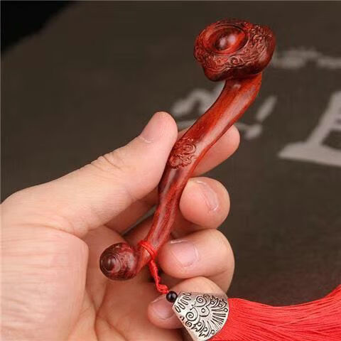 天竺阁小叶紫檀文玩手把件木雕灵芝如意摆件男士随身红木工艺品把玩件