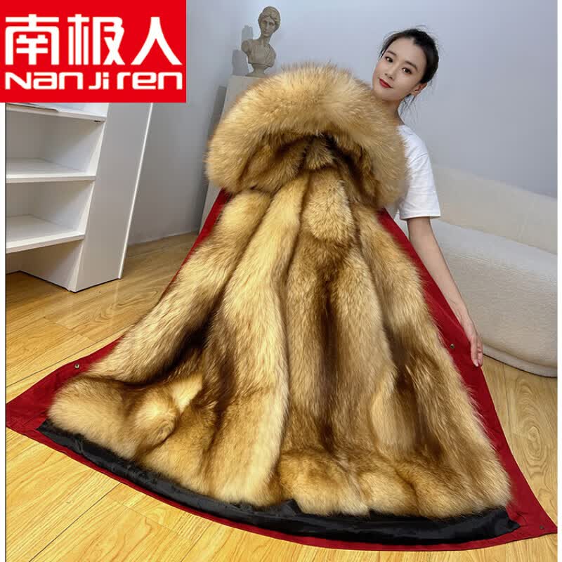 南极人派克服女貂可拆卸内胆2023冬新款皮毛一体狐狸毛大衣海宁皮草外套 女款红壳配黄金毛 辛集海宁皮草-L码110-120斤怎么样,好用不?
