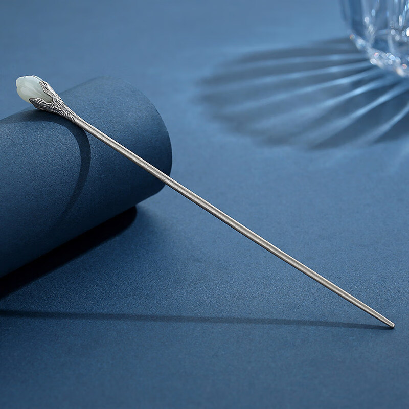 千宝莱和田玉兰银发簪女新国潮汉服头饰银簪子钗子送女友礼物 和田玉