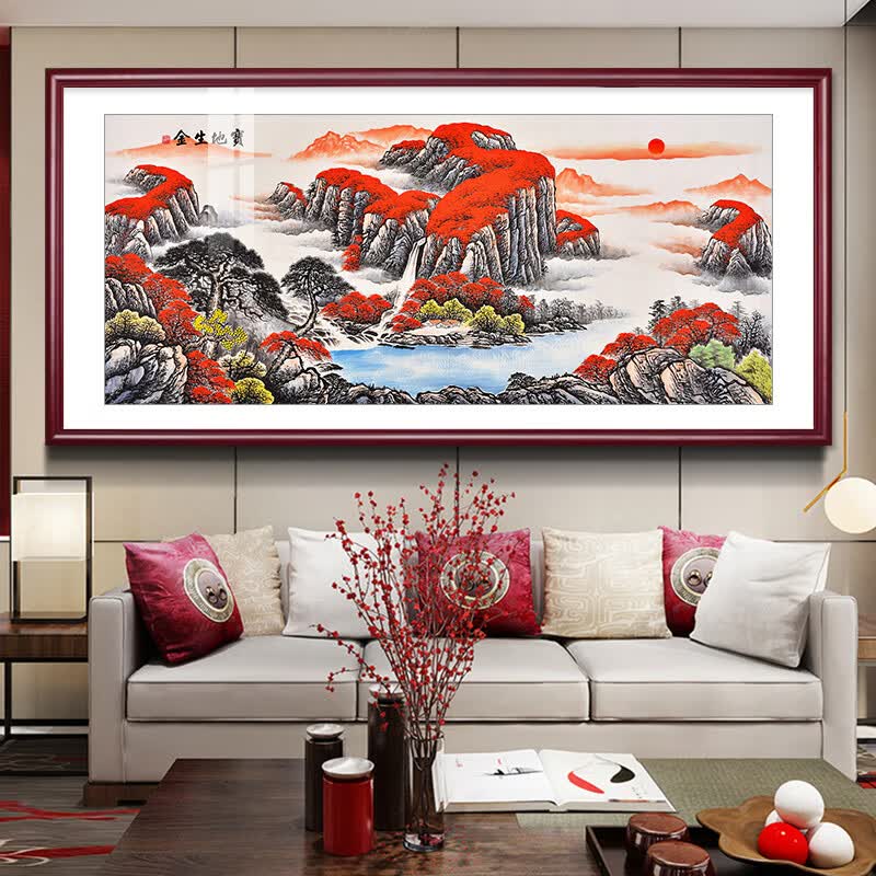亮丽馨宝地生金国画山水画靠山图客厅装饰画办公室字画风景挂画壁画
