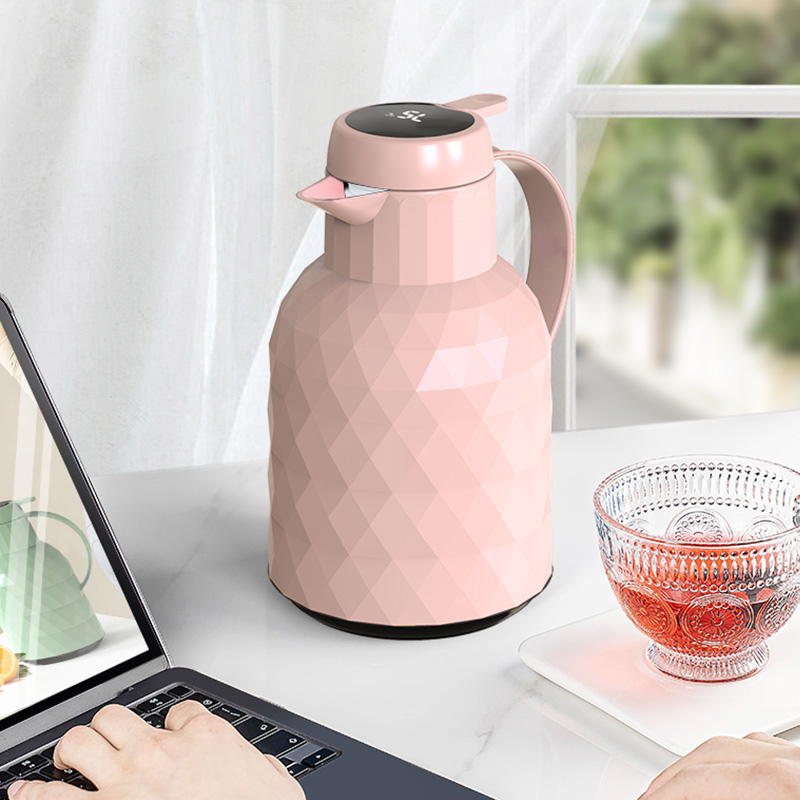 乐唯诗（LOVWISH）保温壶温显家用保温壶大容量玻璃智能温度显示开热水暖水瓶小暖壶 钻纹保温壶【温显款】樱花粉1.4L