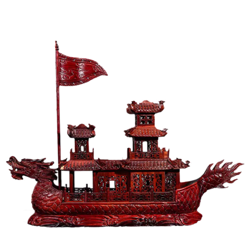 与山择林红木帆船工艺船红檀木一帆风顺龙船龙舟木雕摆件帆船模型船模