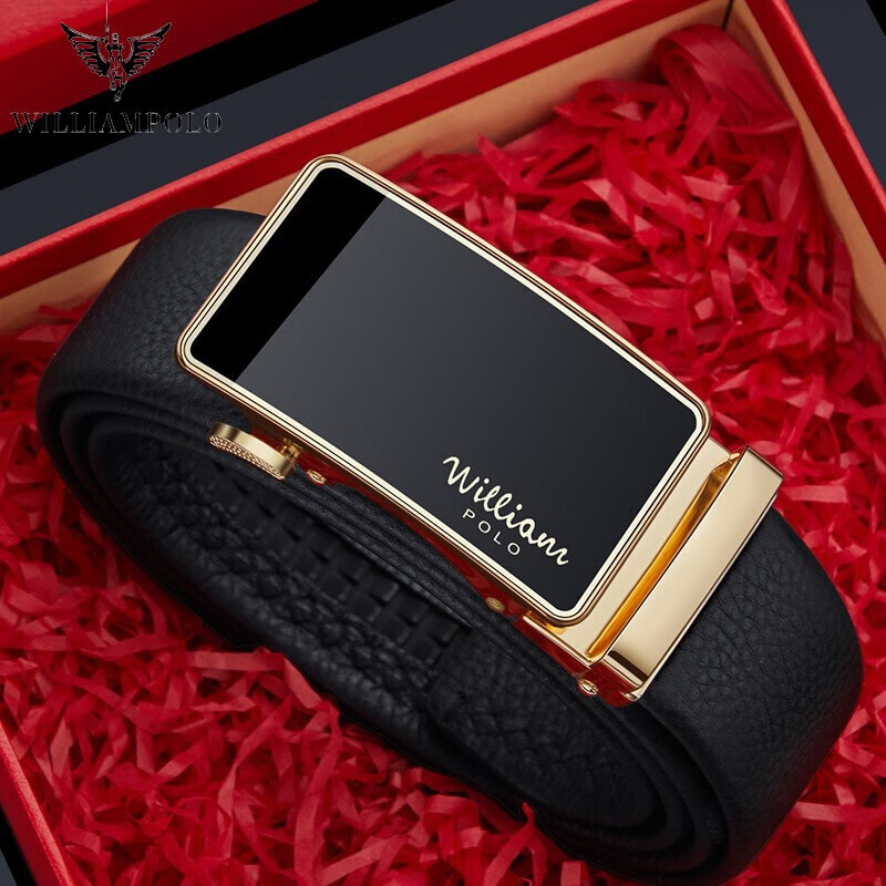 williampolo英皇保罗皮带男士真皮自动扣高档腰带纯牛皮男式潮流 金色