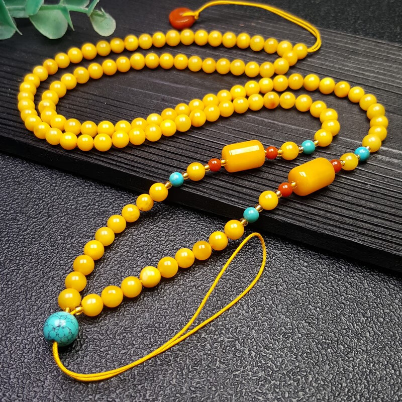 尊柜 蜜蜡项链二代老蜜蜡链琥珀挂绳 蜜蜡毛衣链新款加长 直径5毫米