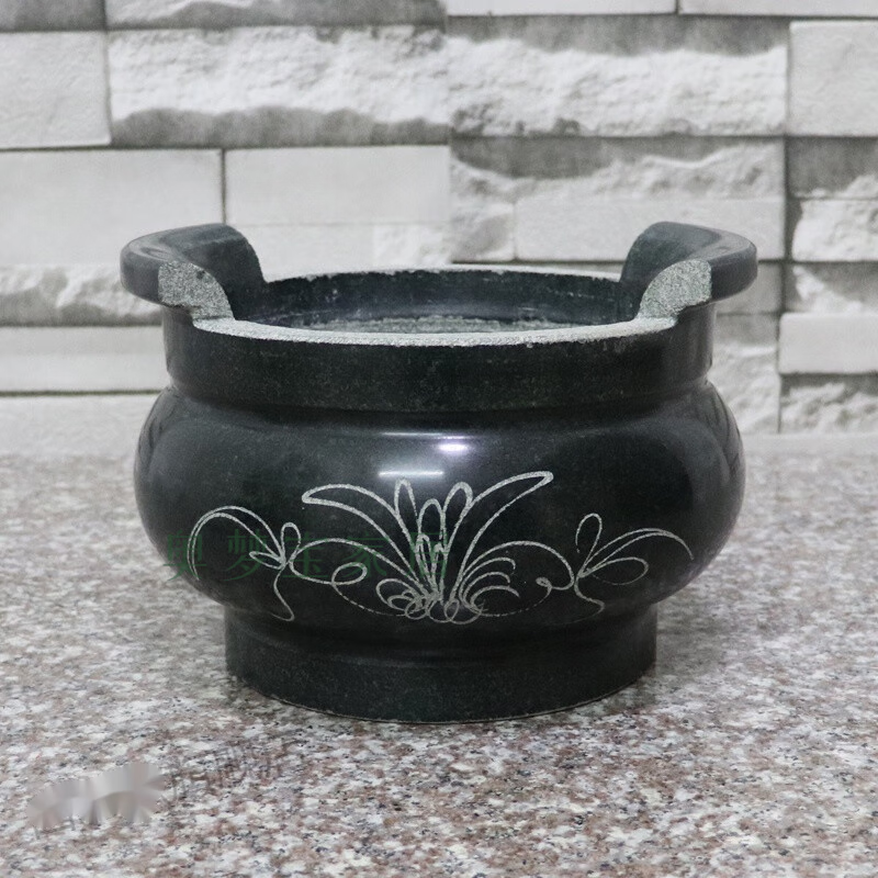 萦娪石雕香炉圆形长方形石香炉石雕香炉石雕青石户外 香炉外径9.5cm