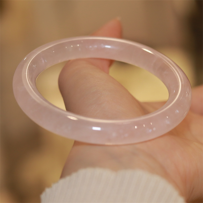 欧费罗 天然冰种粉水晶手镯粉色冰花少女心透粉水晶镯子玉石水晶镯女