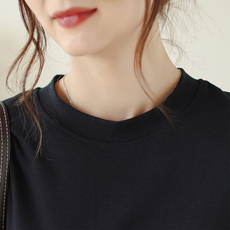 子牧棉麻秋装 女韩版长袖半高领弹力打底衫T恤(270克)8675 孔雀蓝 L (建议105-115斤)