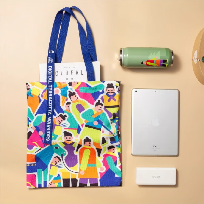 秦始皇兵马俑博物馆西安文创几何兵马俑帆布袋时尚手拎礼品包包礼物旅行手提袋帆布包 彩色-几何兵马俑帆布包-竖版