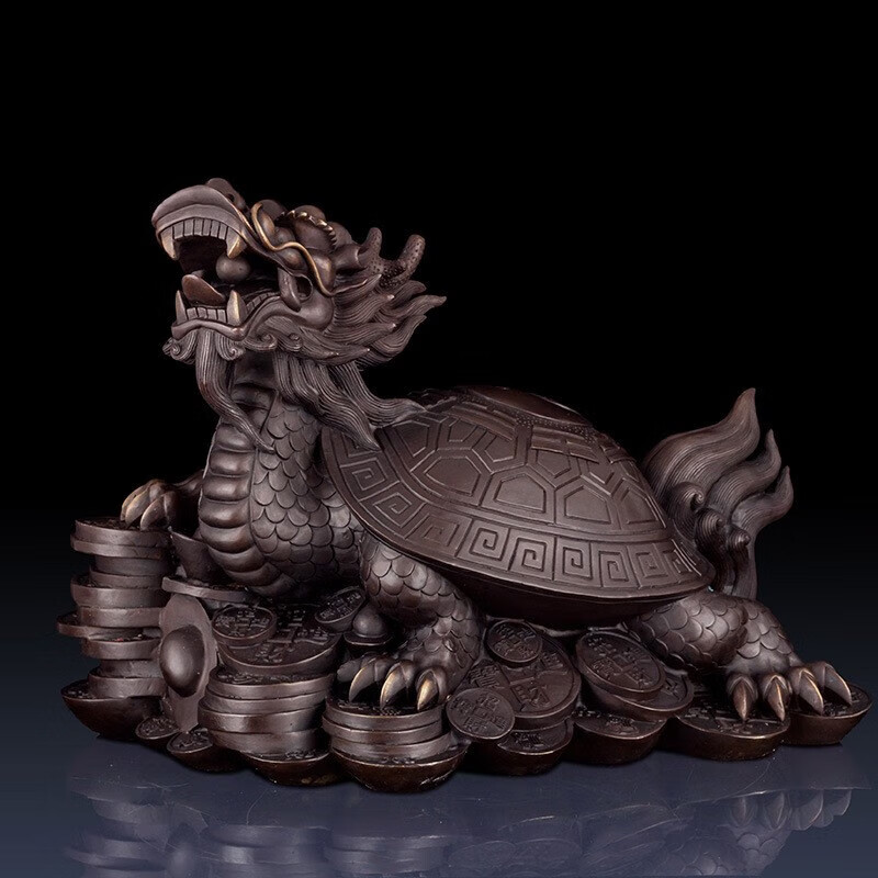 普澜家居铜八卦龙龟摆件母子龙龟龙头龟工艺品摆设办公室家居客厅装饰