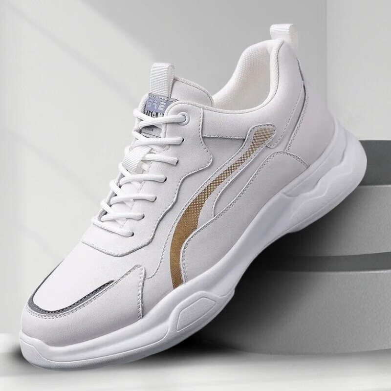 SUSTYLE国际一线品牌男鞋潮流男士真皮百搭跑步运动鞋休闲鞋软底休闲皮鞋 白色 42