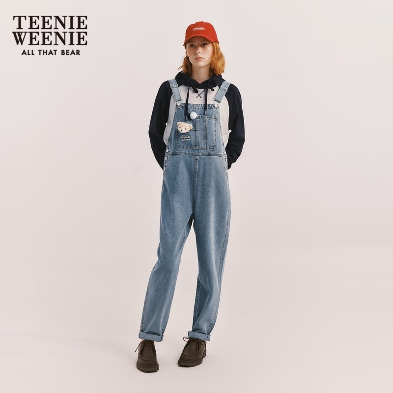 Teenie Weenie小熊牛仔裤背带裤长裤可爱元气裤子 浅蓝色 160/S