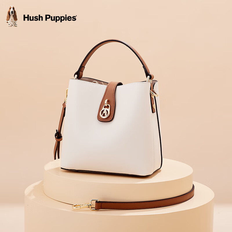 暇步士(hush puppies)女士单肩包复古牛皮包包女包时尚印花百搭简约