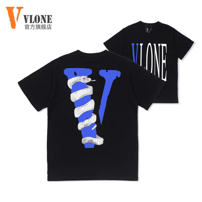 VLONE【美版】短袖t恤男潮牌Snake大V2024新款夏季宽松纯棉打底衫男装 Snake黑 M（尺码偏大150斤以内）