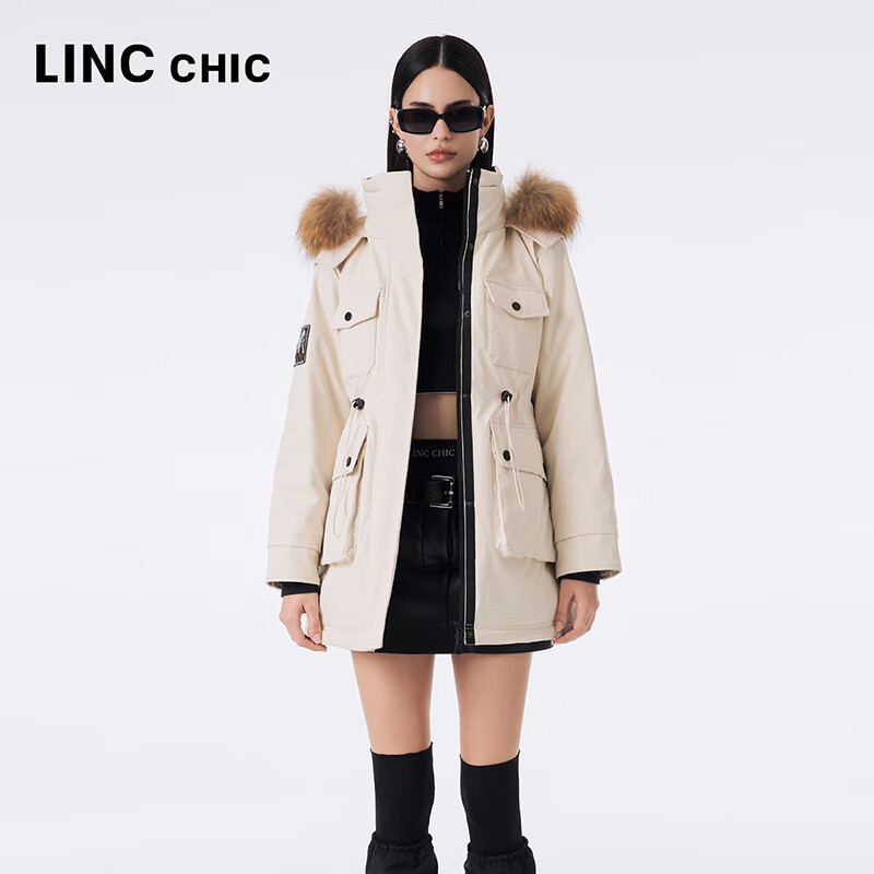 金羽杰冬季新款轻奢大毛领羽绒派克服女中长款反季轻暖羽绒服Y23803281 爱尔兰奶油 XS 适合110斤以下