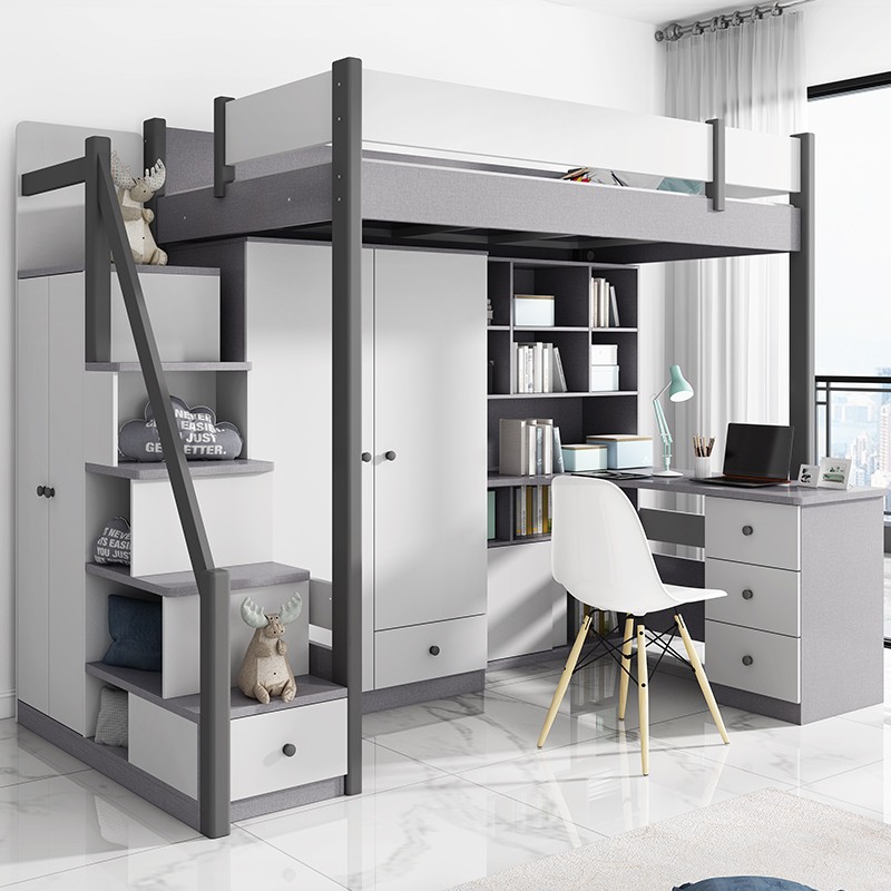 大美不凡儿童床高低床带学习桌上下铺双层床男孩小户型上下床下书桌床