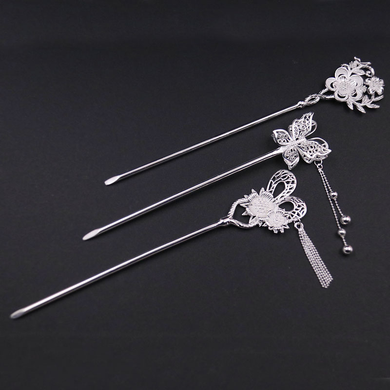 铭闽设计感999足银发簪子荷花莲花银钗复古典装汉服头饰盘发 春花秋实