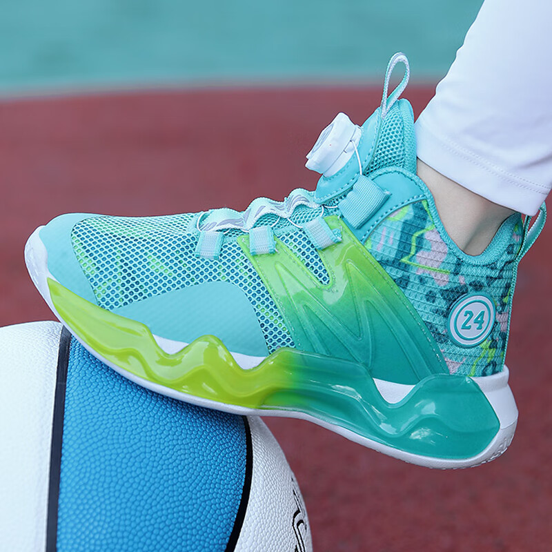 疾步(jibu)男童鞋夏季透气儿童旋转扣跑步运动鞋中大童专用蓝篮球鞋