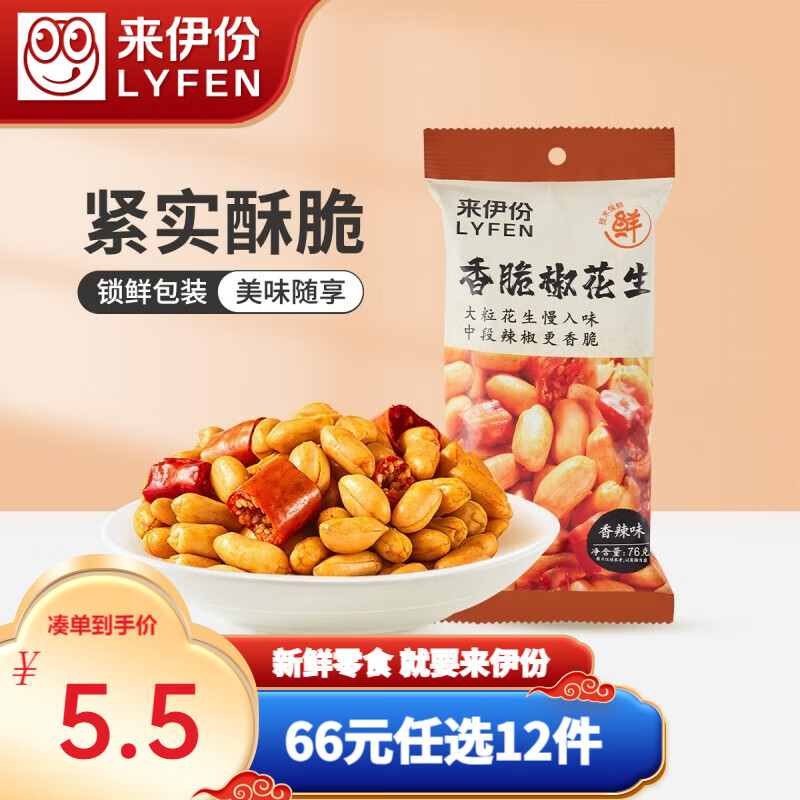 来伊份香脆椒花生休闲零食去皮休闲小吃开袋即食下酒菜 香脆椒花生76g怎么看?