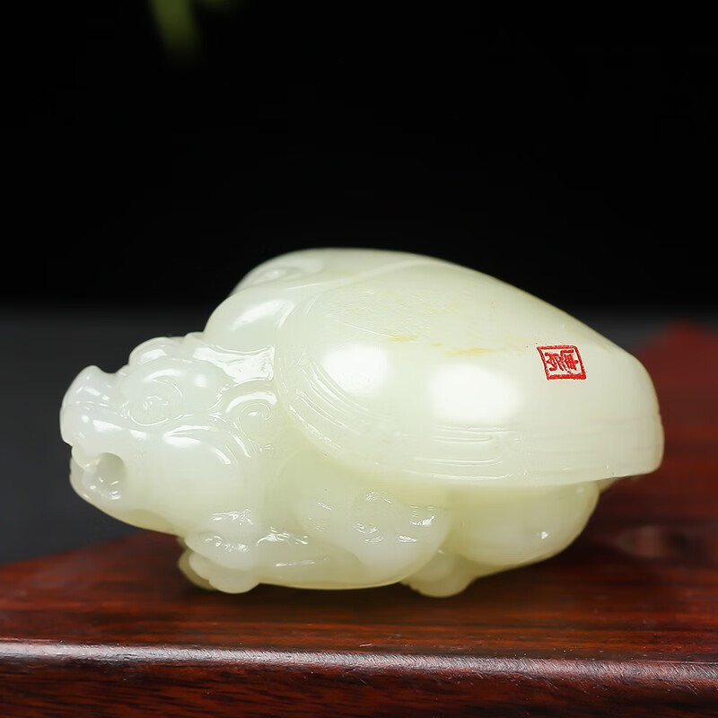 甄祥 苏工大师作品 新疆和田玉 吊坠籽料 羊脂白玉龙龟挂件 配证书