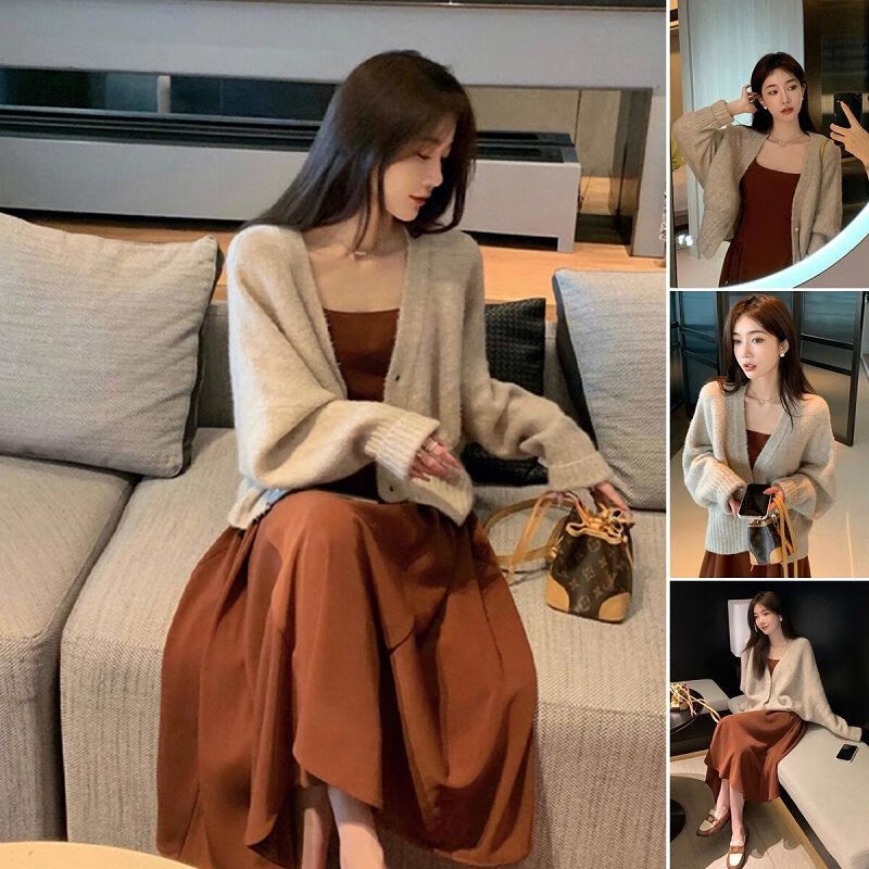企迈微胖女生穿搭秋冬季小个子女生茶系穿搭成熟御姐法式桔梗小香风针