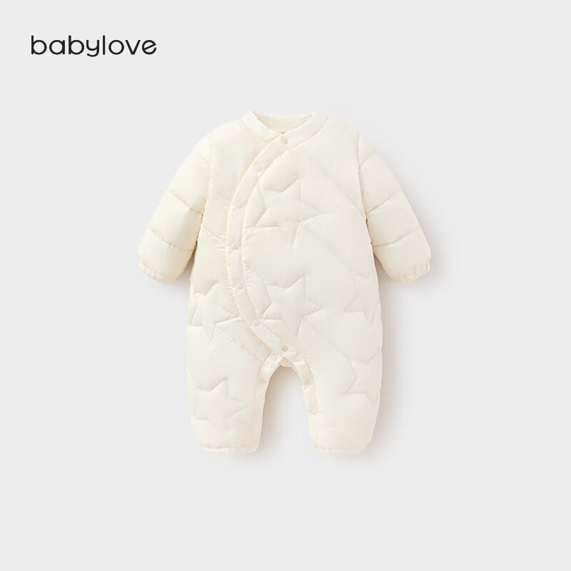 娃愛的蓓蓓babylove寶寶輕薄服連體衣服冬季三防白鴨絨保暖嬰兒外出哈衣 奶白 66cm
