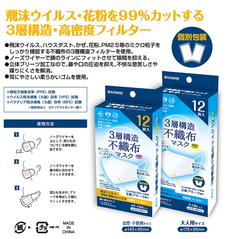 Bitoway一次性使用医用口罩成人款-防护稳定,销量攀升!