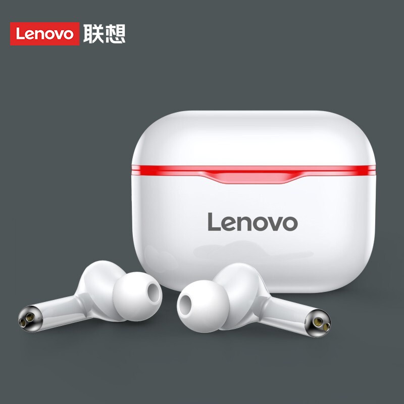 联想（Lenovo）真无线蓝牙耳机 音乐耳机运动跑步 通用苹果华为 LP1白色红边