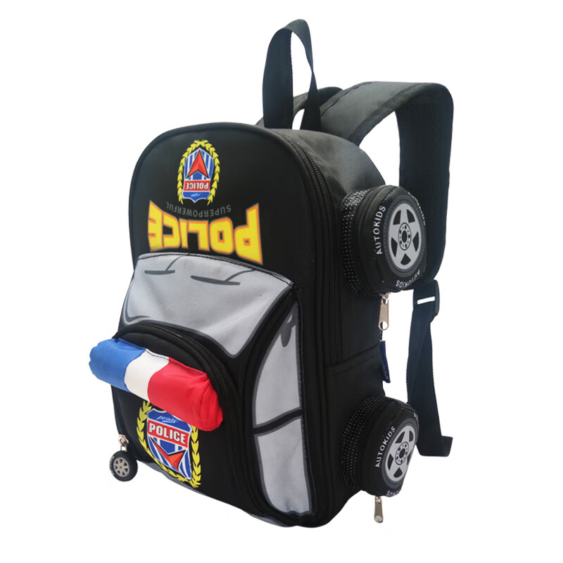 包壹库幼儿汽车小书包小童包幼儿园小班儿童背包警车男童宝宝书包1-4岁 黑色大号礼盒【书包】