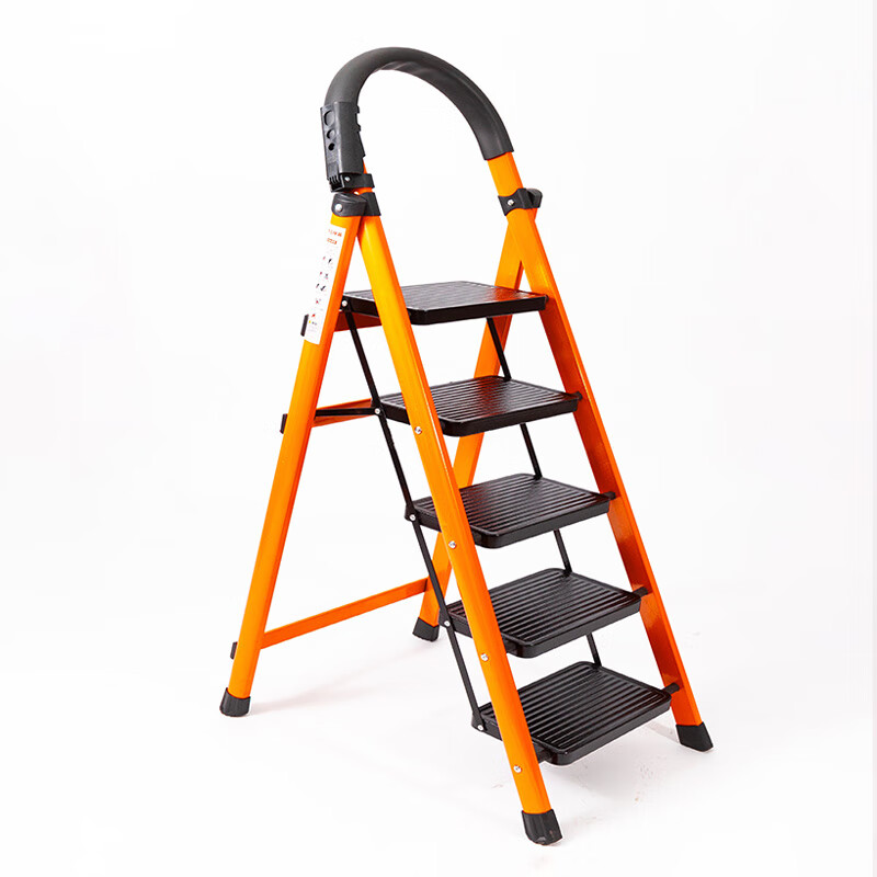 豫之扬梯子家用折叠伸缩多功能人字梯不锈钢加厚楼梯乔迁步梯室内小爬梯 黑橙拼色【五步梯】