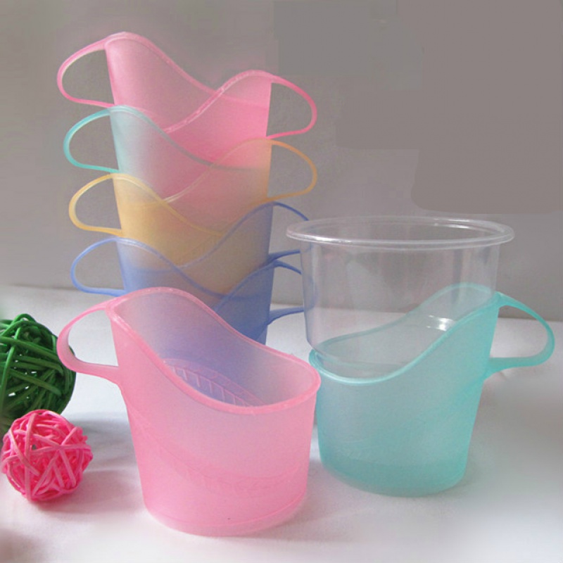 飞之厨   一次性纸杯托 带握把塑料糖果色杯托杯垫杯套茶托隔热杯托 30个装