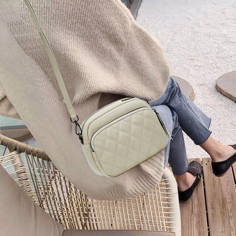 图丁(tending)软皮斜挎包女小包新款多隔层女包百搭菱格头层牛皮单肩