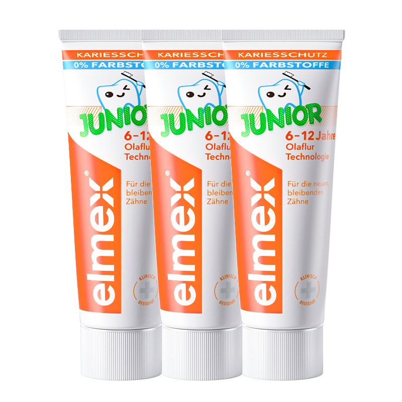 ELMEX艾美适瑞士进口0-6-12岁儿童防蛀牙膏温和安全漱口水 少儿牙膏50ml*3