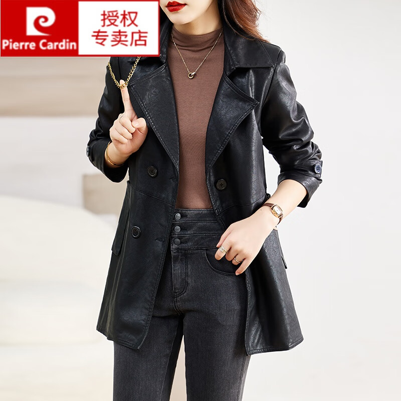 皮尔卡丹(pierre cardin)高档海宁真皮皮衣女中长款春秋新款高端绵羊