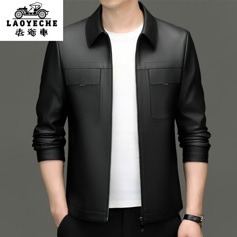老爷车皮衣男潮流翻领皮夹克海宁2024新款真皮机车多口袋绵羊皮外套