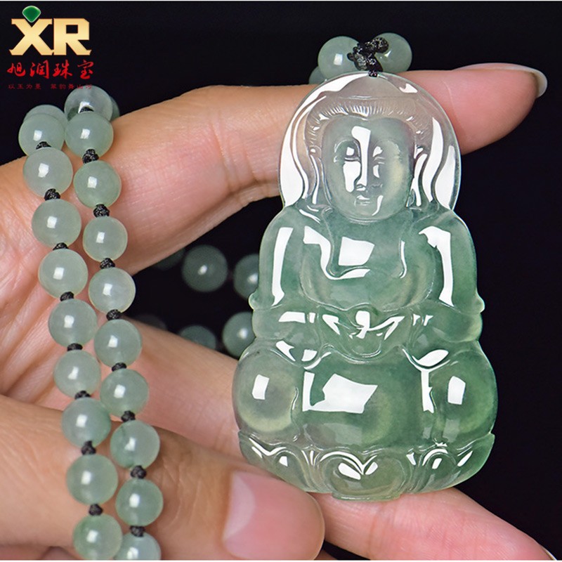 旭润珠宝  翡翠吊坠  缅甸翡翠玉观音吊坠男士玉坠菩萨项链冰种雕刻