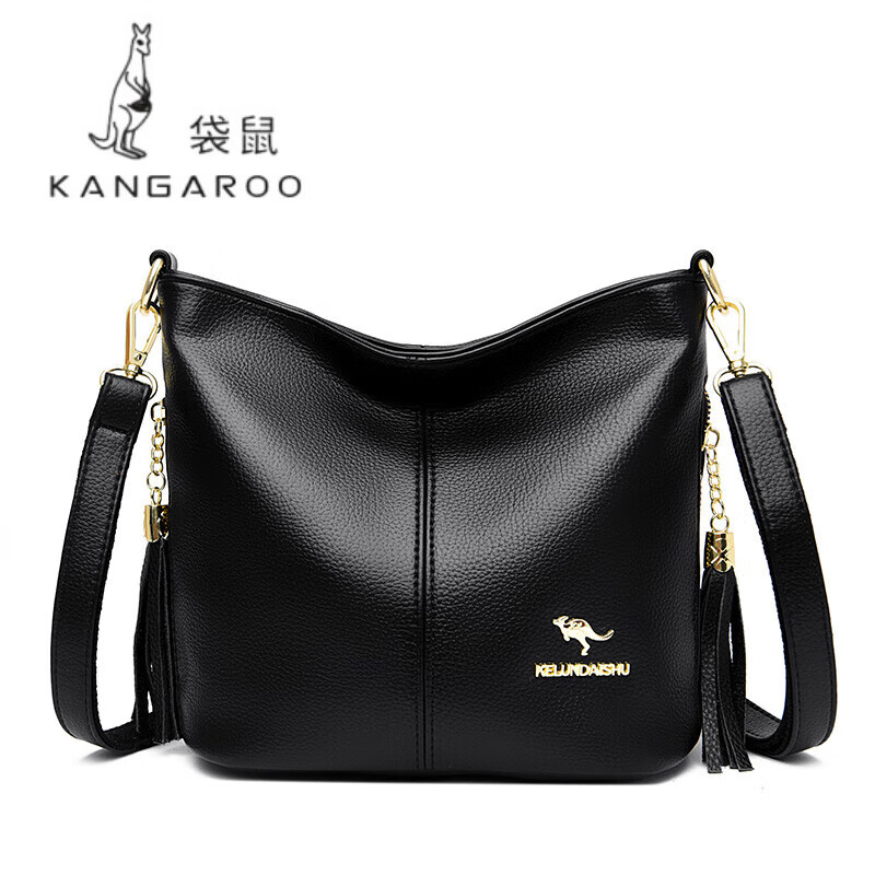 袋鼠真皮包包女夏天新款时尚牛皮水桶包软皮中年妈妈包斜挎小包单肩包