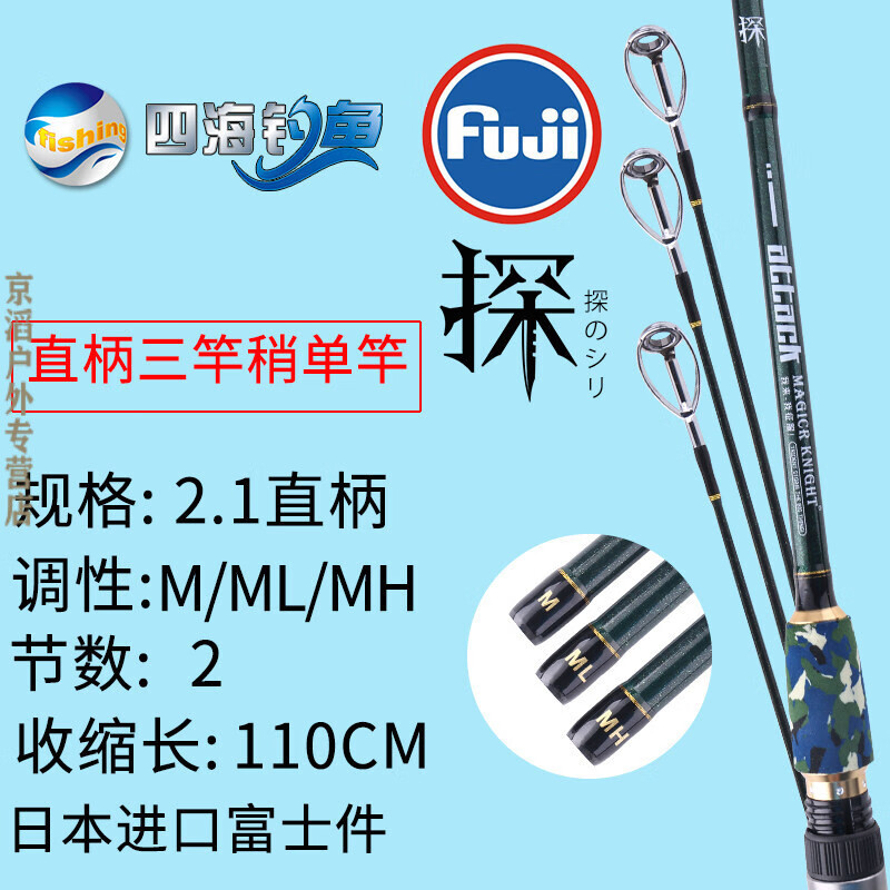 魔骑士新手碳素远投探3稍远投竿枪柄直柄碳素路亚竿翘嘴杆鱼竿入门装 2.1米直柄三梢