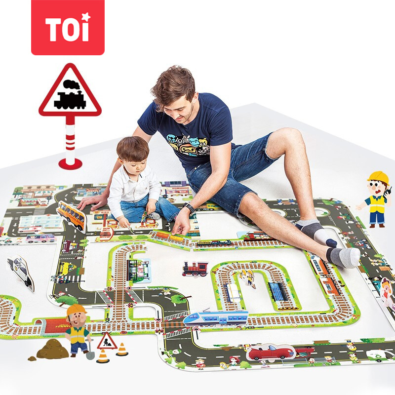 TOI城市交通轨道大块底板拼图3-4-5-6岁男孩玩具女孩生日礼物儿童过家家宝宝玩具 公路