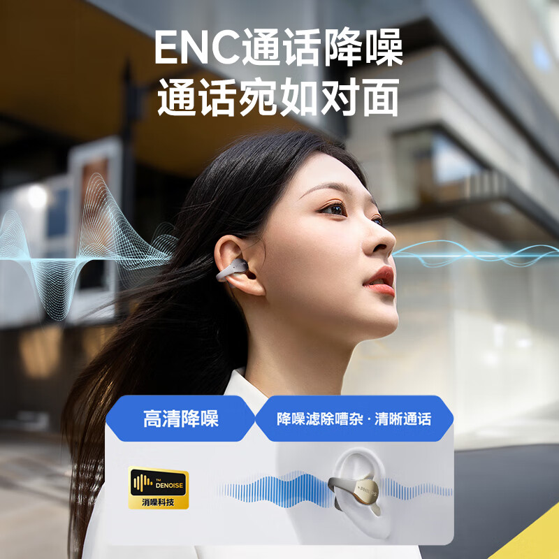 飞利浦（PHILIPS）骨传导概念真无线 蓝牙耳机 开放式挂耳式耳夹式高端运动通话降噪TAT2719-黑