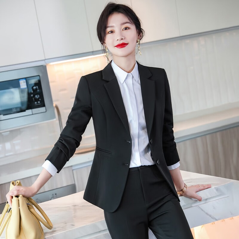 俞兆林黑色西装外套女春秋时尚职业装套装大学生面试正装工作服小西服